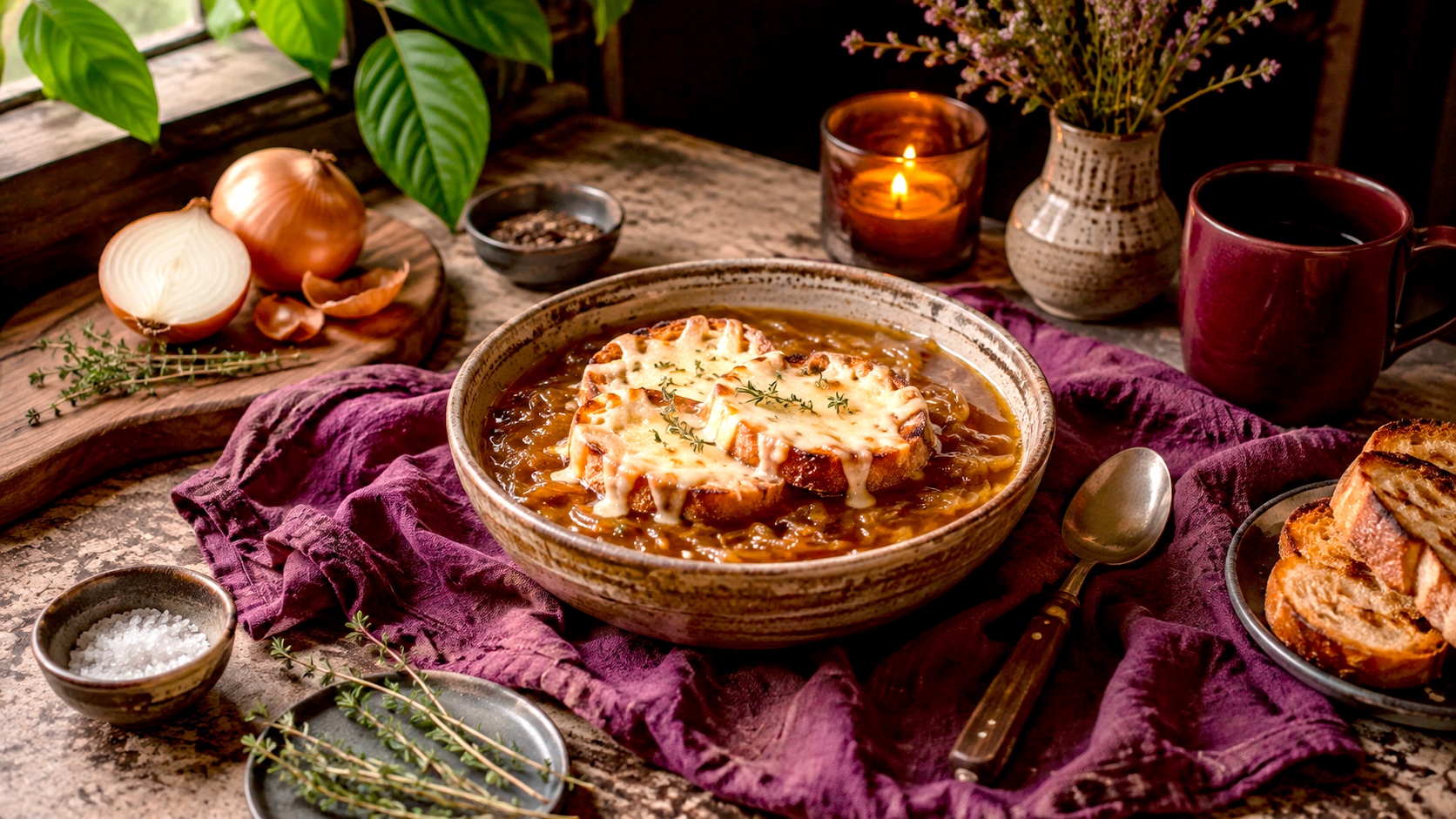 Sopa de cebolla: hoy lloramos con fundamento culinario, fotografía editorial